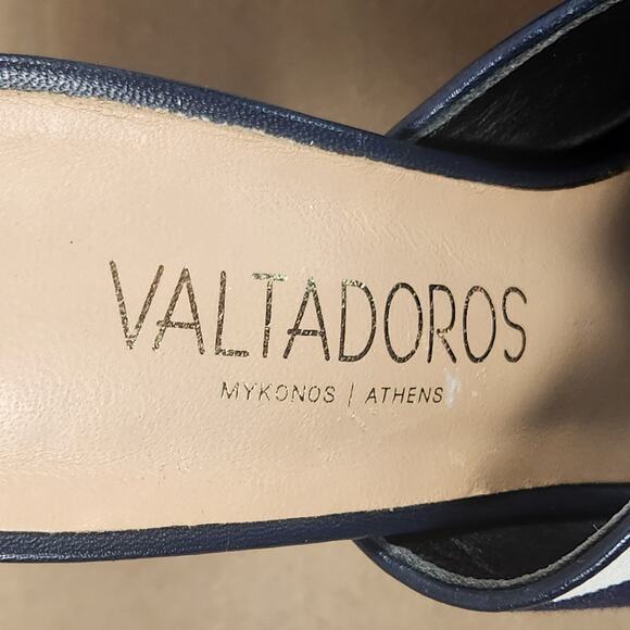 Paris Valtadoros Striped Mule Heels Women’s SZ 37 (US 6) Navy/White Block Heel - Picture 3 of 13